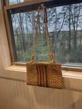 Vintage straw purse with colored strip