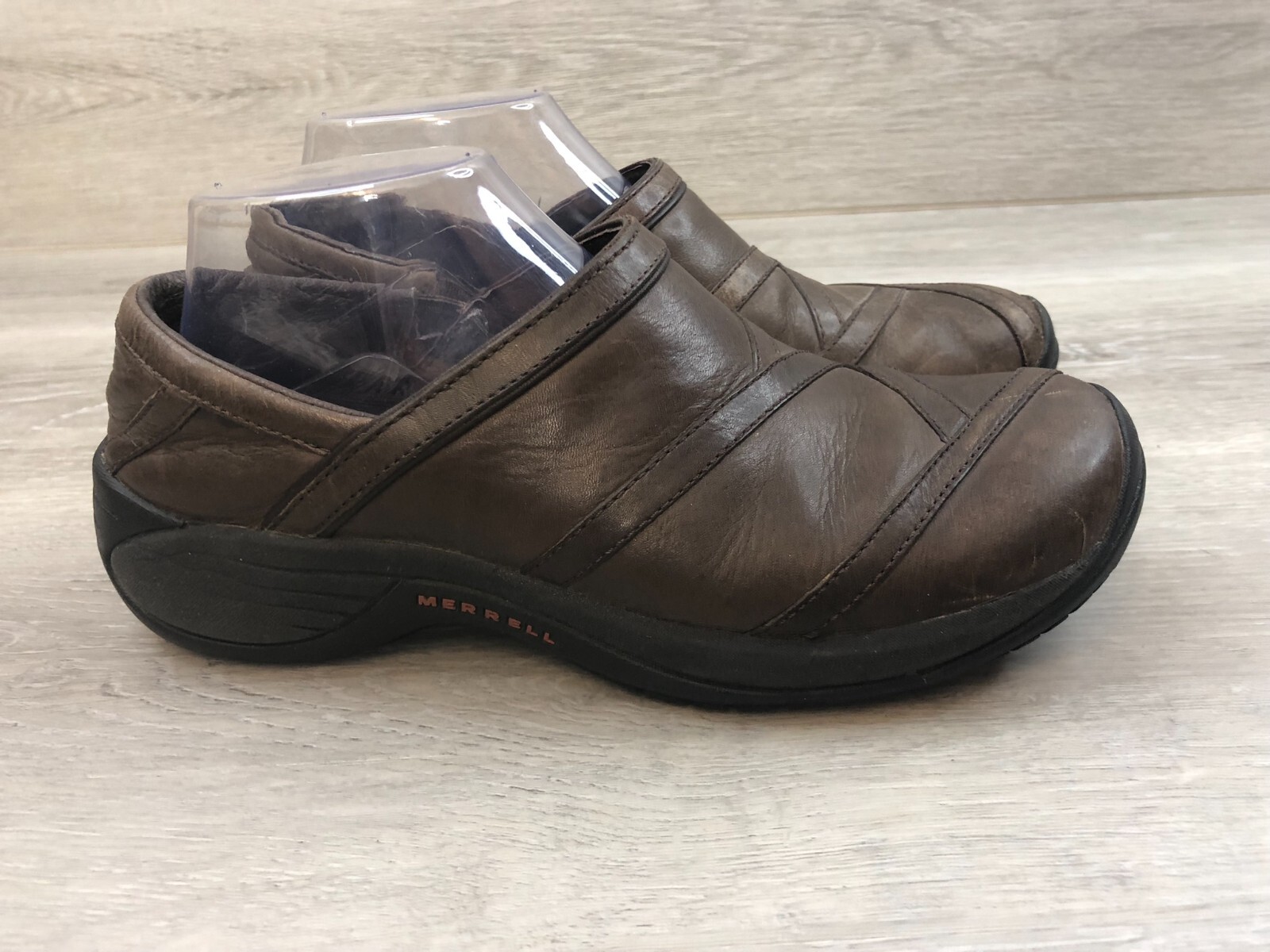 Scarpe da donna Merrell Encore Eclipse in pelle marrone 8 5 slip on casual trail zoccoli