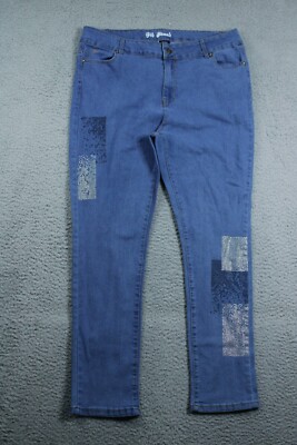 Fil Jeans Womens 20 Blue High Rise Straight Leg Medium Wash Rhinestones 36x29