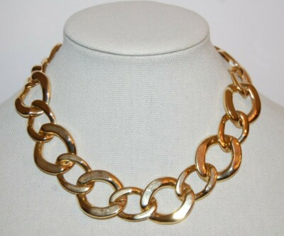 ELEGANT VTG COUTURE LARGE LINK GOLD TONE METAL STATEMENT CHOKER TOGGLE NECKLACE