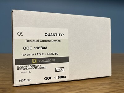 SQUARE D 16 AMP RCBO TYP B 10kA 30mA RCBO QOE116B03 BSEN 61009 NEU!!!!