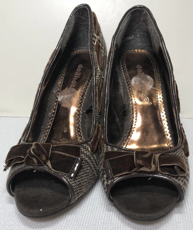 Casa de Muñecas Nawty Mujer Marrón Punta Abierta Tacones Sin Cordones Tacón de Cuña Talla 7M L612 Foto 3 de 4