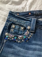 Miss Me Jeans NWT Size-24 Unique  Beautiful Blue, Rose, and Turquoise Crystals