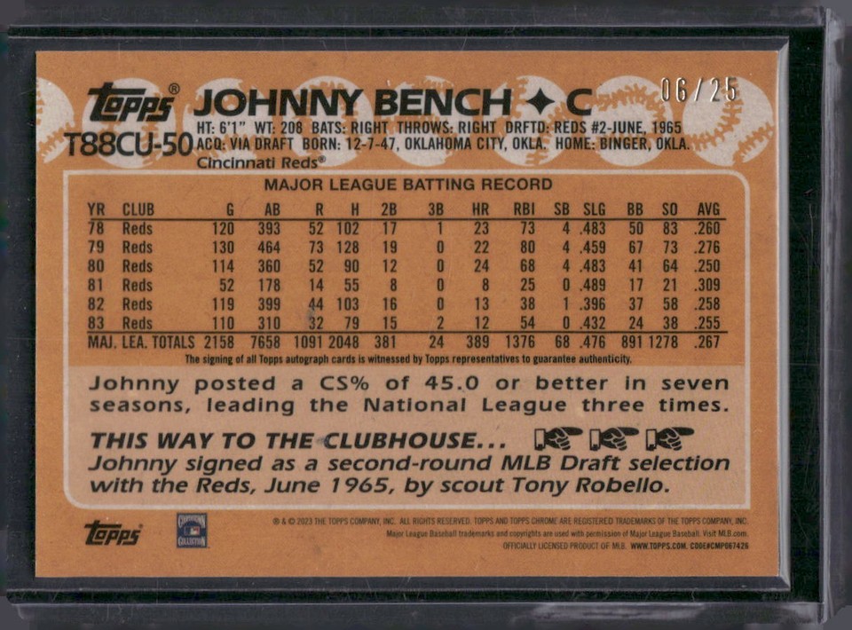 2023 Topps Chrome Update Johnny Bench auto orange /25 eBay