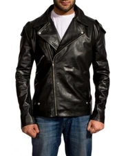 New Men Bomber Leather Biker Genuine Lambskin Black Leather Jacket XS-2XL FB76