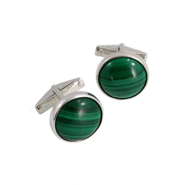 Запонки из стерлингового серебра 925 пробы с натуральным малахитом специально для мужчин - Изображение 2 из 4