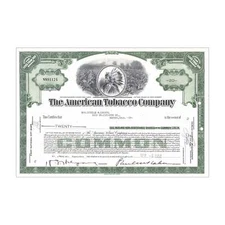American Tobacco Co. Stock Certificate // 1-99 Shares // Green // 1960s