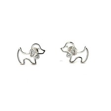 Sterling Silver Dog Earrings With CZ 1/2 x 3/8 Inch 