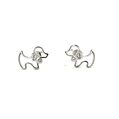 Sterling Silber Hunde Ohrringe mit CZ (1/2 x 3/8 Zoll)