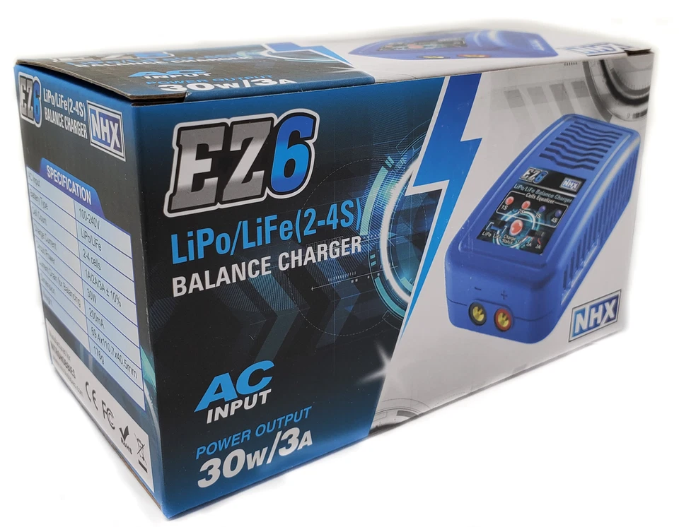 NHX EZ6 LiPo / LiFe 2-4s Fast AC Charger w/ XT60 Deans EC3 Tamiya JST Receiver - Image 4 of 4