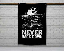 Motivational Gym Flag - Anvil Never Back Down Banner for Home Garage Gym Decor