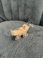 Vintage Victorian Dollhouse Baby Doll In Pram Buggy Antique