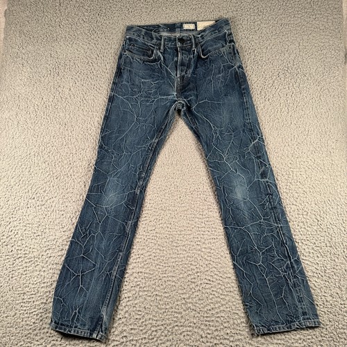 All Saints Selvedge Denim Japanese Jeans Men 29 Blue Lightening Crinkle Effect - Picture 4 of 16