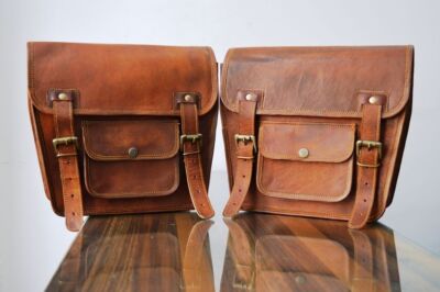 2 Motorrad-Satteltaschen, 2 Seitentaschen, braune Ledertasche, Ledertasche