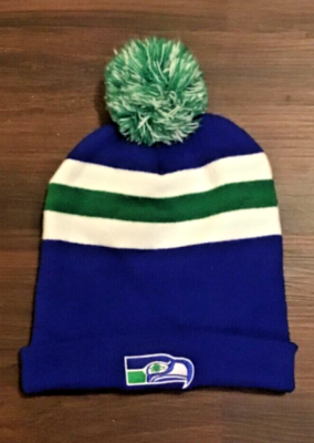 Seattle Seahawks SGA vintage throwback logo pom puffball winter stocking  cap hat