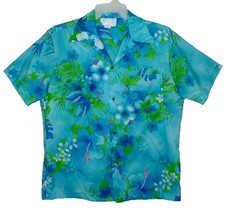 Sz L Vintage 60s-70s ROYAL HAWAIIAN Aloha Shirt TROPICAL FLORAL Aqua USA