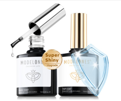 modelones Gel Top Coat, 15 ml 2024 Upgrade Super Shiny Gel Base and Top Coat Set