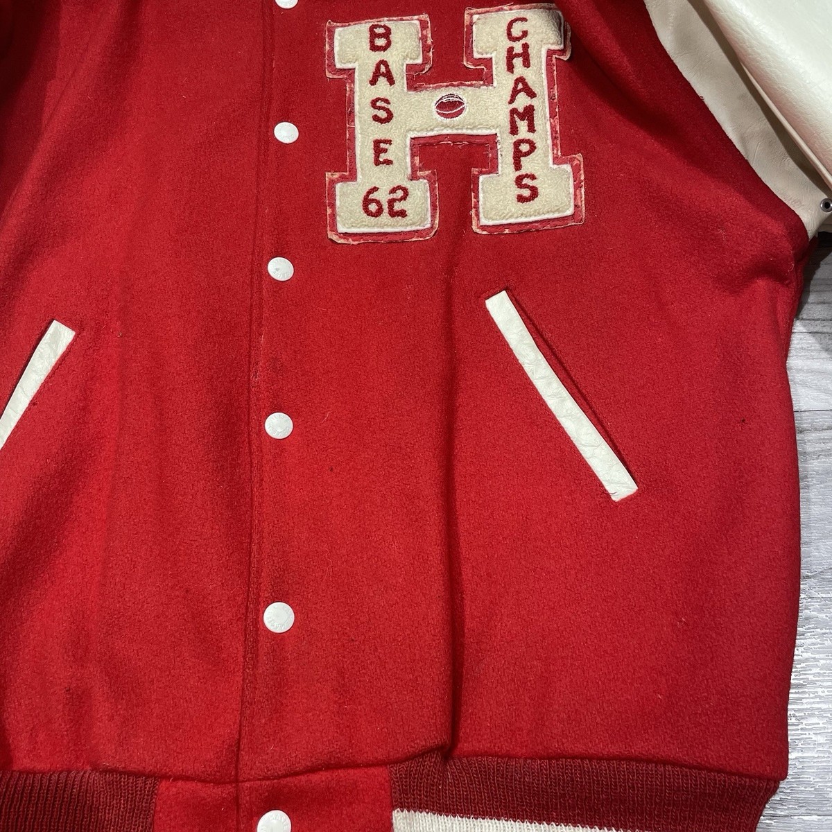 Vintage 60s Varsity Letterman H Letter Wool Leather Jacket Size XL