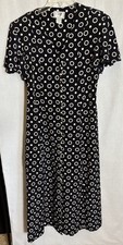 Vintage 90’s DJI Dress Womens 9/10 Black White Geometric Pearl Button Maxi