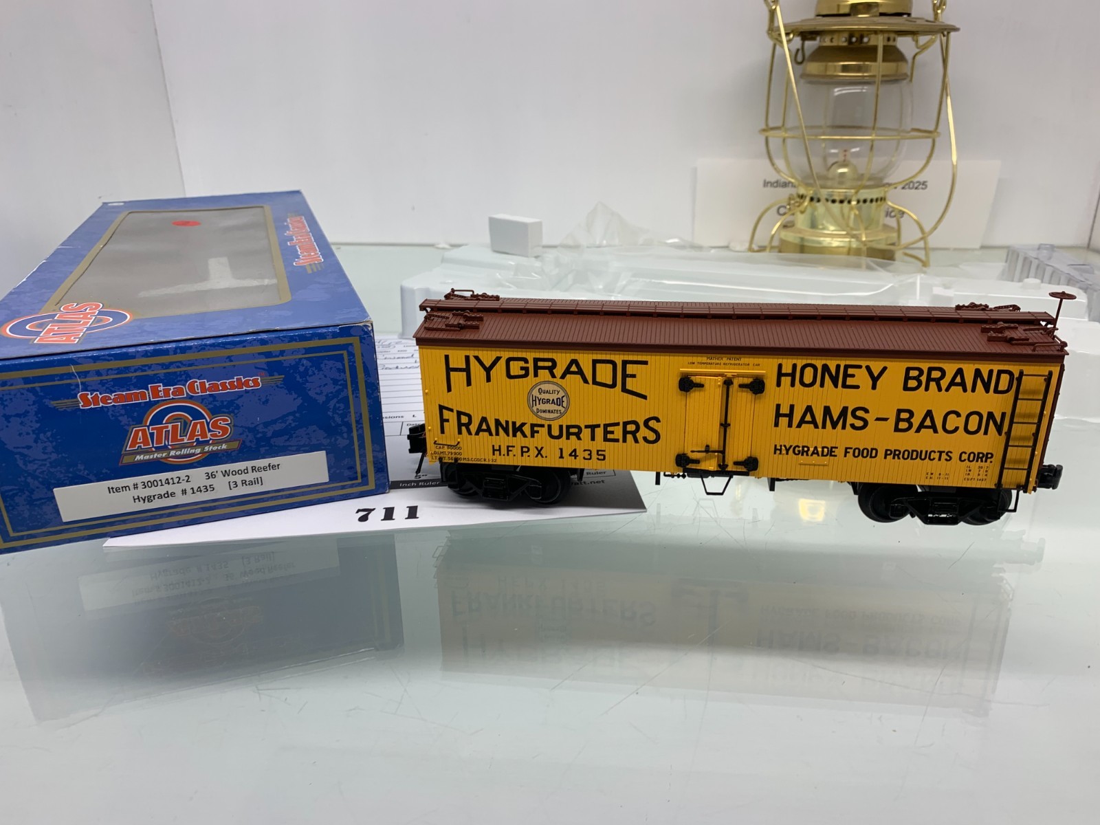 711 Atlas 36' Wood Reefer Car Hygrade Frankfurters Plastic O Gauge 3 Rail