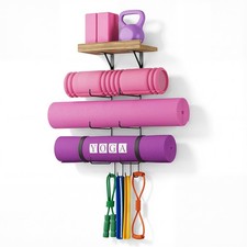 Yoga Mat Holder Wall Mount Yoga Mat Storage Home Gym Accessories with Wood Fl...