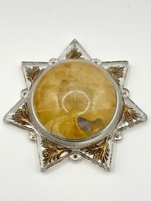 Antique Victorian 7 Point Star Goofus Glass Magnifying Frame Paperweight