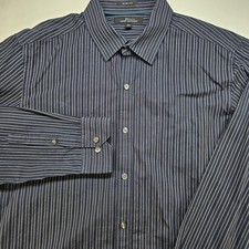 Marc Anthony Slim Fit Men  s Dress Shirt L Blue White Vertical Stripe Long Sleeve