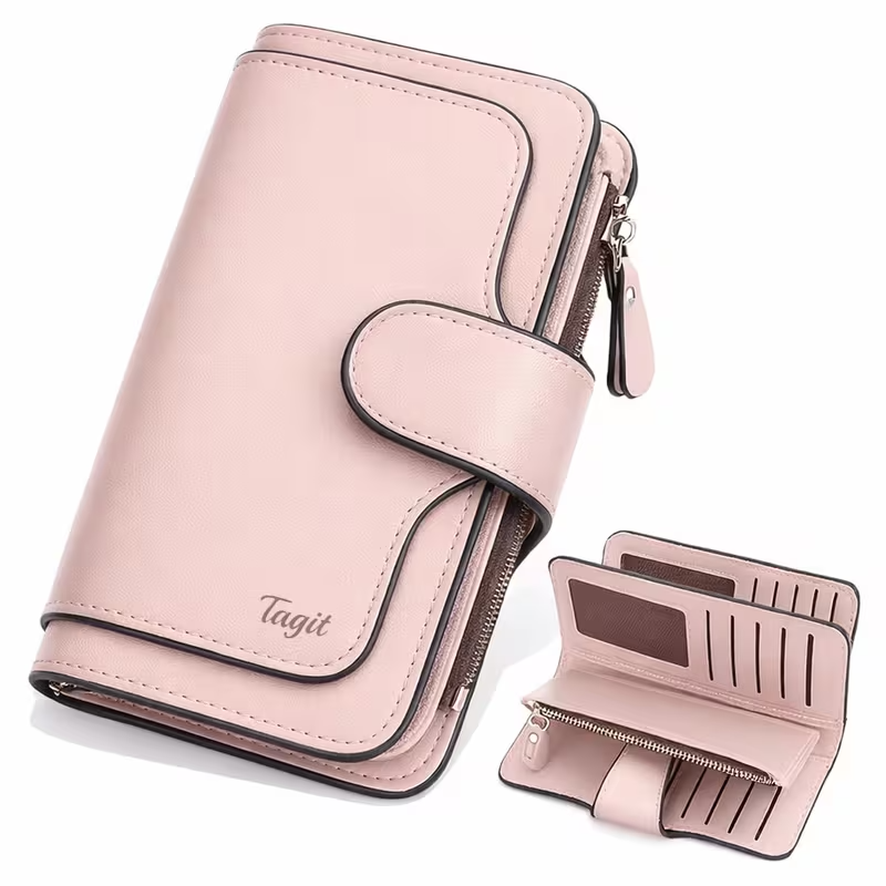 Women’s Long Trifold Wallet Large Capacity Organizer, Card Slots, Zipper Coin