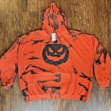 Halloween Jack-o-Lantern Orange Black Tie-Dye Hooded Sweatshirt Size 2XL Unisex