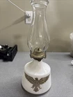 Vintage Milk Glass Kerosene Lamp w/Golden Eagle Design Eagle Burner