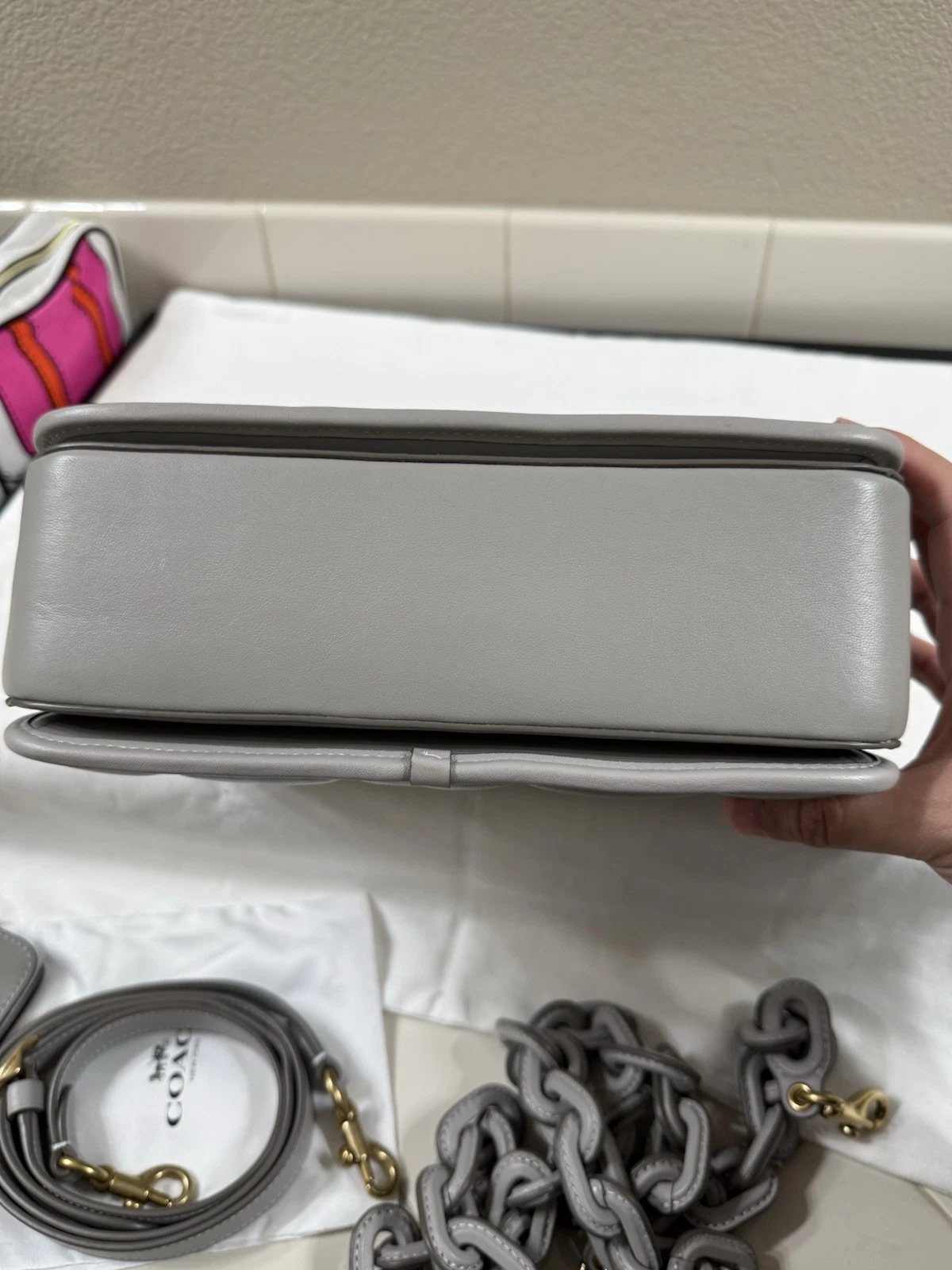 Borsa a tracolla Coach Studio in pelle trapuntata grigio tortora nuova senza etichetta