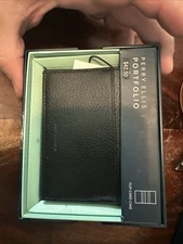 Perry Ellis Portfolio Men's Genuine Leather Flip Card Case- Black- One Size