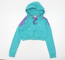 Adidas Women Turquoise Full Zip Cropped Hoodie UK 12-14