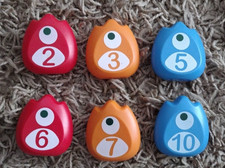 Hape Monster Math Scale 6 REPLACEMENT WEIGHTS ONLY 2,3,5,6,7,10 Red Orange Blue