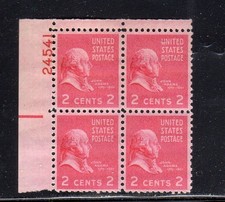 #806 1938 2 CENT JOHN ADAMS F- VF NH O.G P/B4 