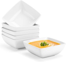 Porcelain Soup Bowls 28 OZ Square Cereal Bowls Set of 6 Stackable Wide Opening