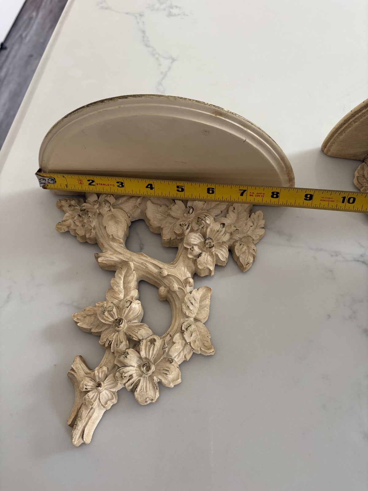 Pair Vintage Syroco Wood Floral Wall Sconce Shelf Shelves