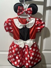 Disney Minnie Mouse Costume Dress 4-6 with Ears Headband Red White.