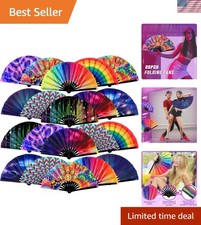 20 Pcs Rainbow Rave Hand Fans with Cases for Stylish Performance  Party Fun