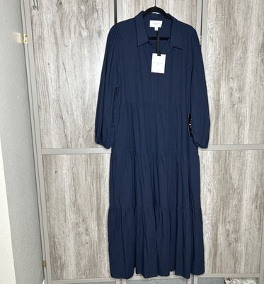 Tuckernuck Maxi Dress Women XXL Mable Cotton Navy Blue Pomander Place $148 NWT