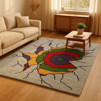 Bunter Abstrakter Handgetufteter Wollteppich Modern Pop Art Teppich Lebendige...