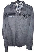 Affliction Black Premium Men's Button Up Shirt Gray Embroidered Skull Medium
