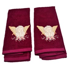 Christmas Set 2 burgundy hand towels with emb...