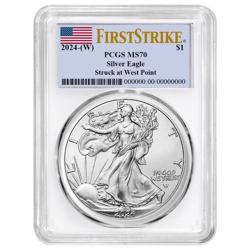 2024 (W) $1 American Silver Eagle PCGS MS70 FS Flag Label White Frame