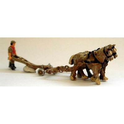 horse Drawn Plough and Farmer 2 horse N Scale Langley A77