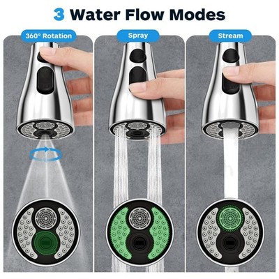 Multi-Function Kitchen Faucet Head - 12 Adapters, Chrome