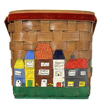 Caro Nan Hand Painted Woven 9 1/2" Tall Basket Box Purse 13" Tall w/ Handle