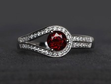 925 Sterling Silver Red Garnet Round Gemstone Women Unique Ring Duty Free