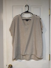 JONES NEW YORK 2XL Beige Top Textured Short Sleeve Shoulder Button Accents