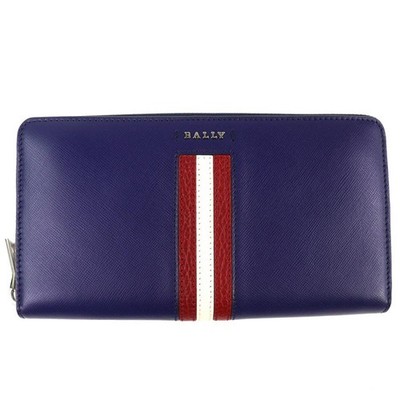 Bally SalenS Metal Logo Stripe Round Zipper Wallet Very Good